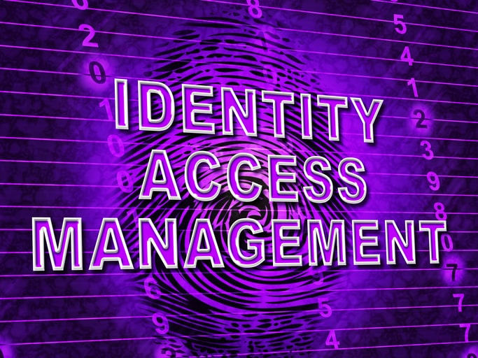 Identity Access Management over a purple background showing a fingerprint